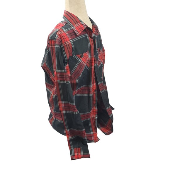 Akademiks Mens Medium Red & Black Plaid Long Sleeve Button-Up Shirt - Picture 8 of 11